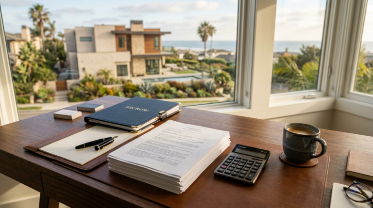 closing costs Huntington Beach buyer documents on desk