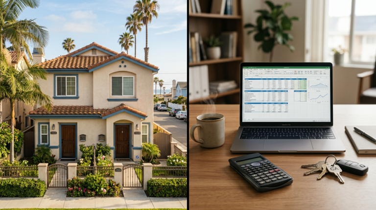 investment property Huntington Beach duplex with financial spreadsheet